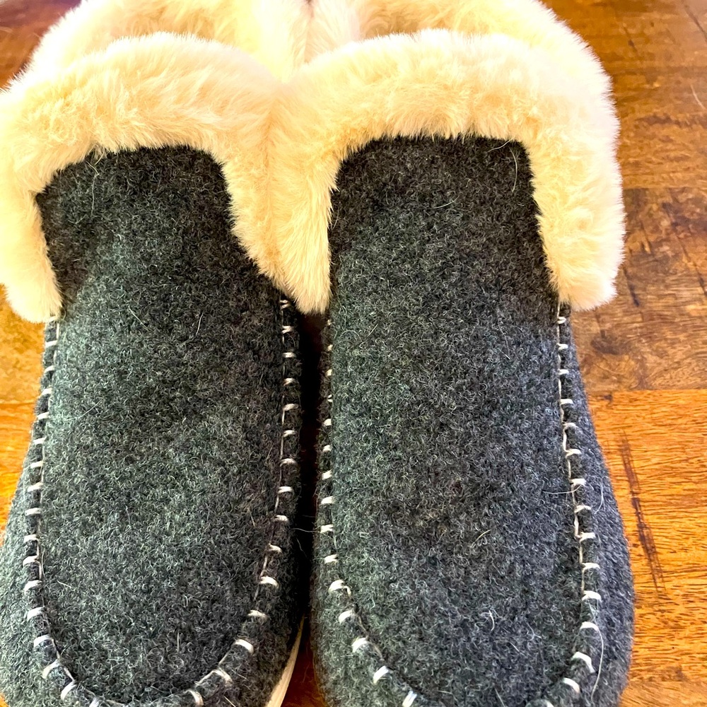 Gray Fur-Lined Slippers